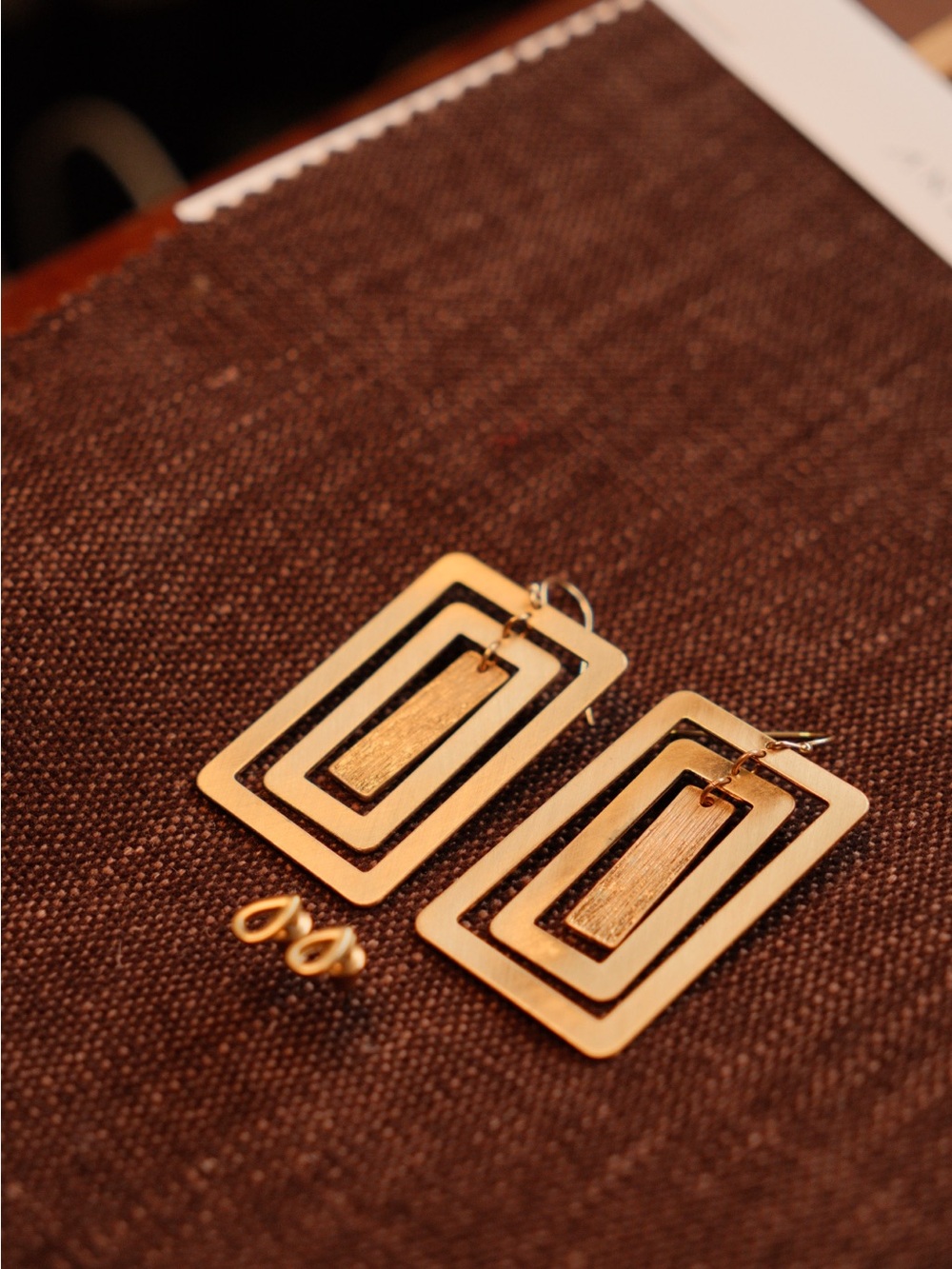 Boho Brass Gold Geometric Rectangle Drop Earring Set - Women Jewelry